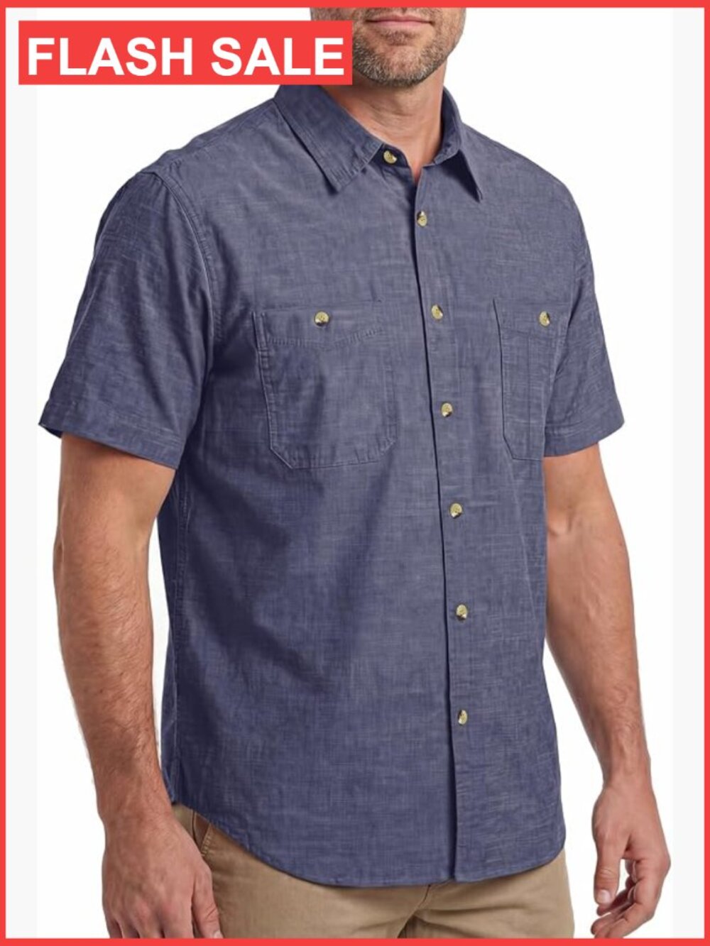 Men's Short Sleeve Chambray Button Down Shirt Regular Fit Casual